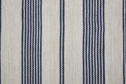 2' X 3' Blue And Ivory Striped Dhurrie Hand Woven Stain Resistant Area Rug
