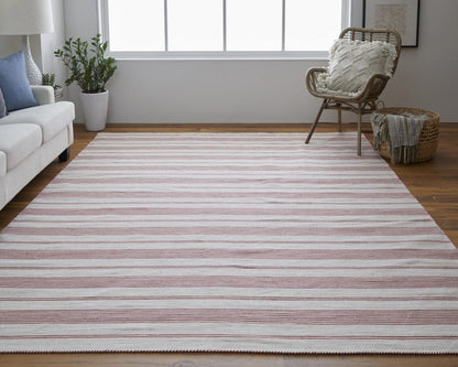 2' X 3' Red And Ivory Striped Dhurrie Hand Woven Stain Resistant Area Rug