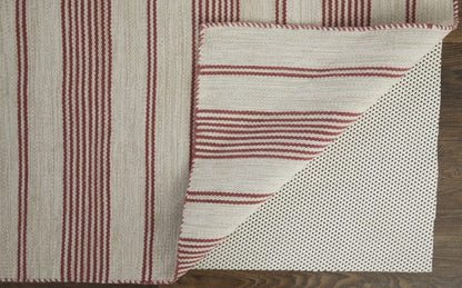 2' X 3' Red And Ivory Striped Dhurrie Hand Woven Stain Resistant Area Rug