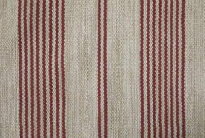 2' X 3' Red And Ivory Striped Dhurrie Hand Woven Stain Resistant Area Rug