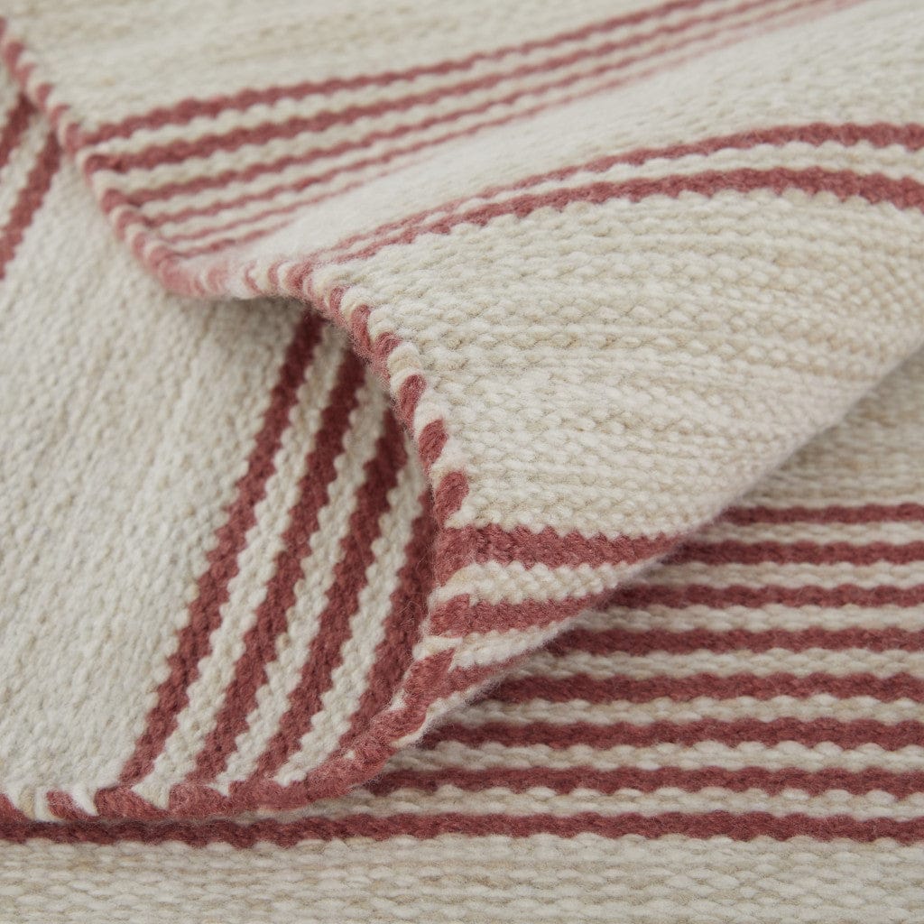 2' X 3' Red And Ivory Striped Dhurrie Hand Woven Stain Resistant Area Rug