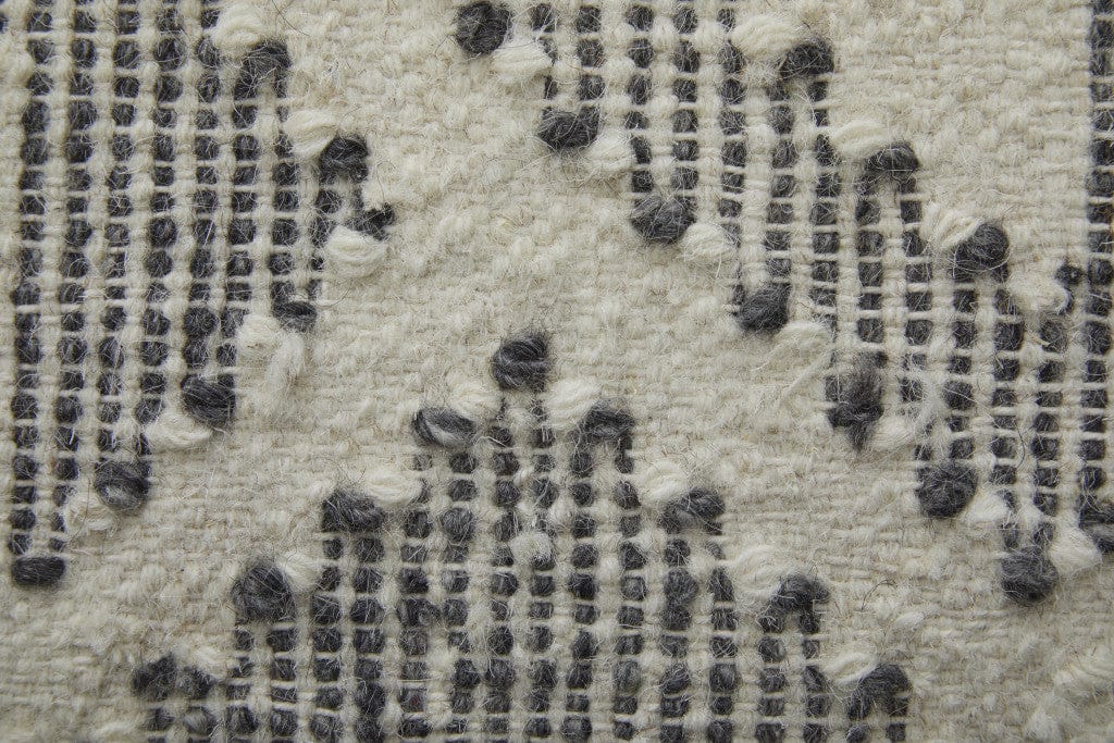 2' X 3' Black Ivory And Gray Wool Geometric Dhurrie Flatweave Handmade Area Rug With Fringe