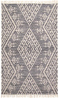 2' X 3' Gray Ivory And Blue Wool Geometric Dhurrie Flatweave Handmade Area Rug With Fringe