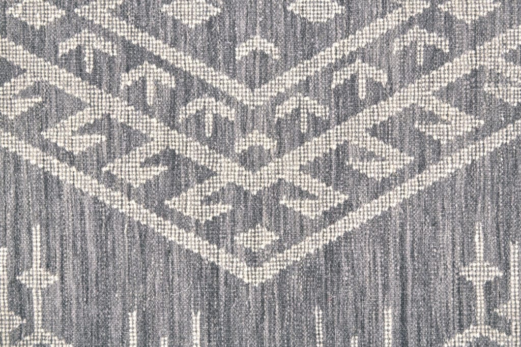 2' X 3' Gray Ivory And Blue Wool Geometric Dhurrie Flatweave Handmade Area Rug With Fringe