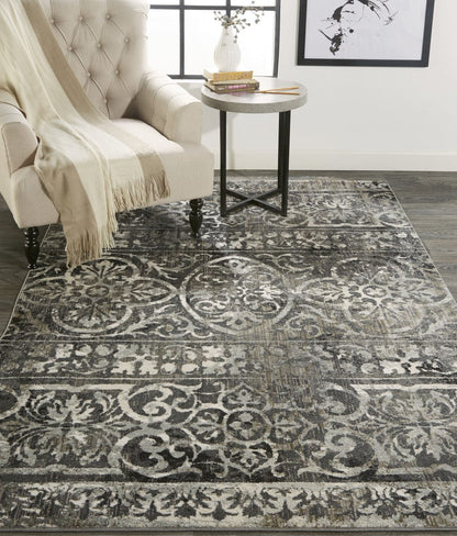 2' X 3' Gray Ivory And Taupe Abstract Stain Resistant Area Rug