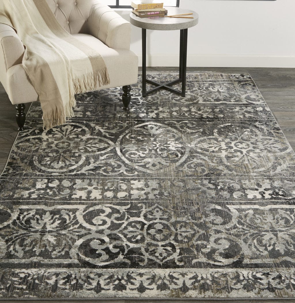 2' X 3' Gray Ivory And Taupe Abstract Stain Resistant Area Rug