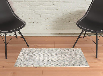 2' X 3' Ivory Gray And Taupe Abstract Stain Resistant Area Rug