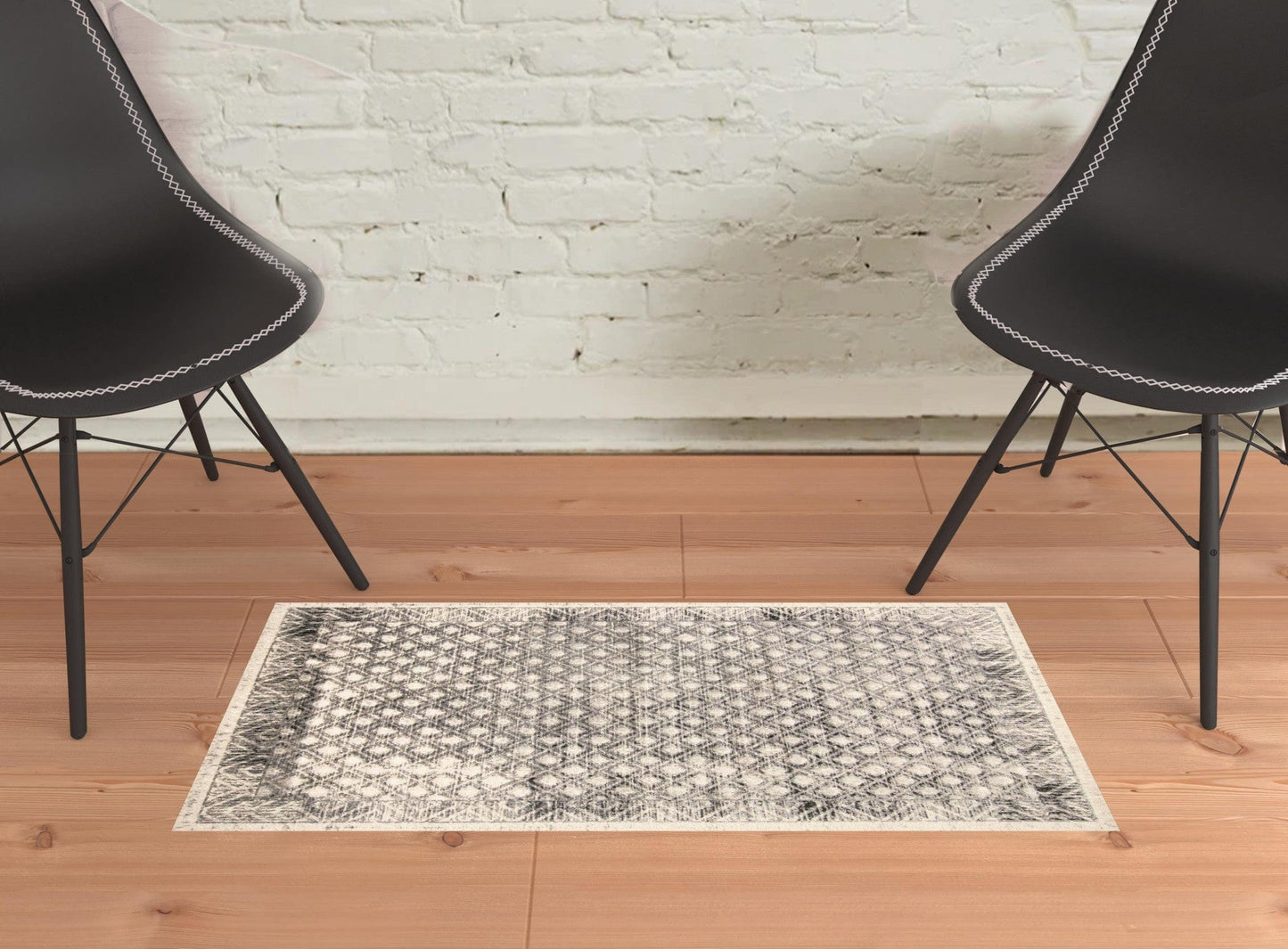 2' X 3' Ivory Black And Taupe Abstract Stain Resistant Area Rug
