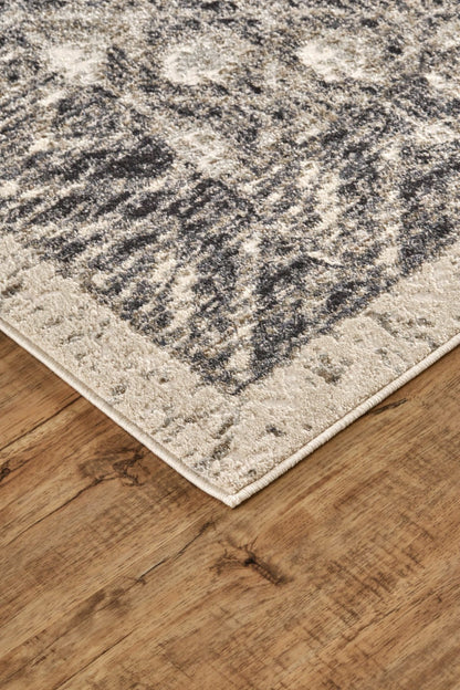 2' X 3' Ivory Black And Taupe Abstract Stain Resistant Area Rug
