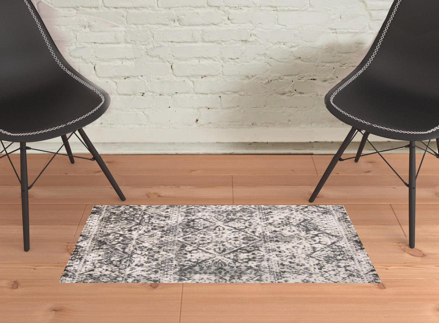 2' X 3' Gray Ivory And Silver Abstract Stain Resistant Area Rug