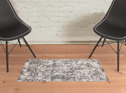 2' X 3' Gray Ivory And Silver Abstract Stain Resistant Area Rug