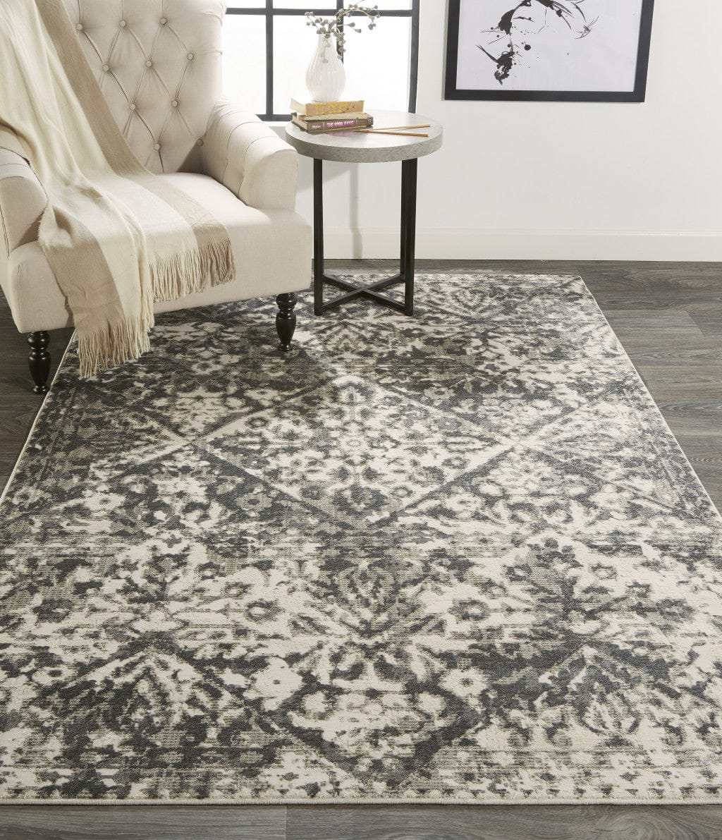 2' X 3' Gray Ivory And Silver Abstract Stain Resistant Area Rug