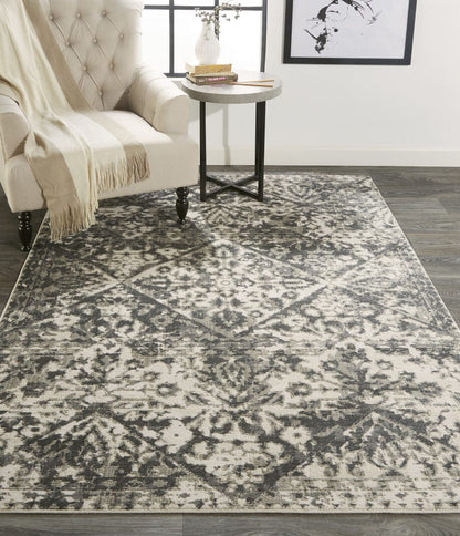 2' X 3' Gray Ivory And Silver Abstract Stain Resistant Area Rug