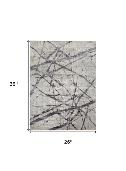 2' X 3' Taupe Gray And Ivory Abstract Stain Resistant Area Rug