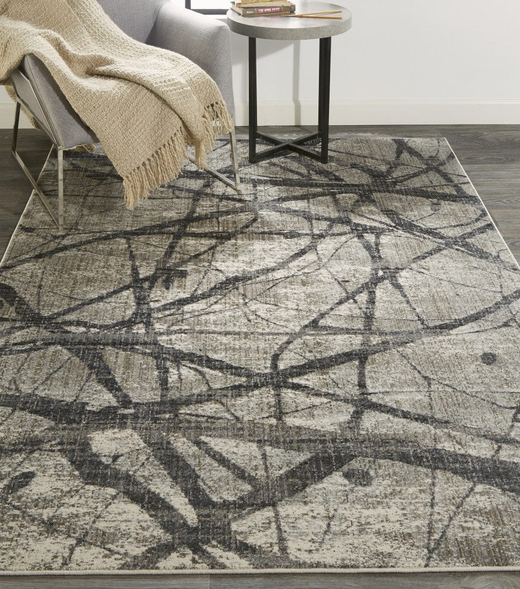 2' X 3' Taupe Gray And Ivory Abstract Stain Resistant Area Rug