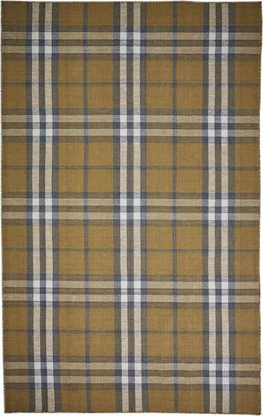 2' X 3' Gold Blue And White Abstract Hand Woven Stain Resistant Area Rug