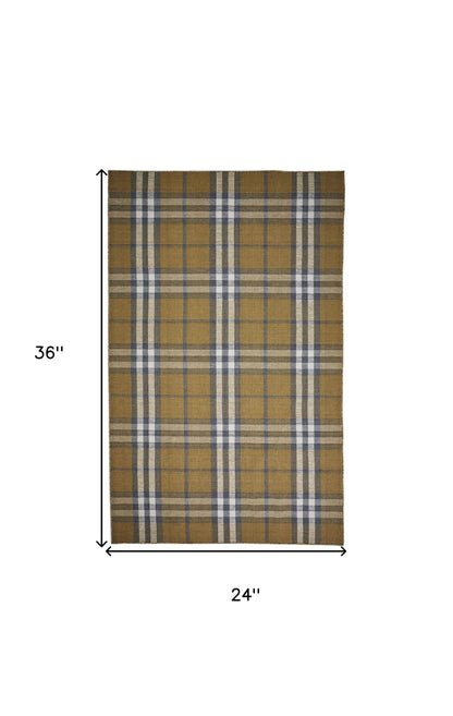 2' X 3' Gold Blue And White Abstract Hand Woven Stain Resistant Area Rug