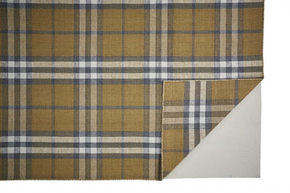 2' X 3' Gold Blue And White Abstract Hand Woven Stain Resistant Area Rug