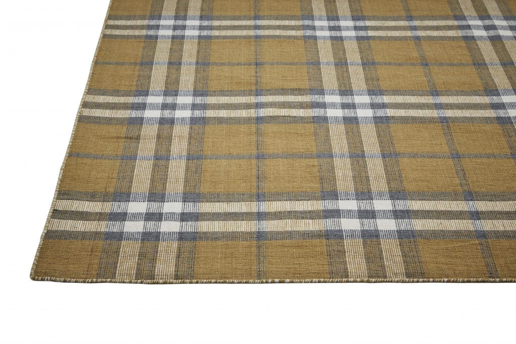 2' X 3' Gold Blue And White Abstract Hand Woven Stain Resistant Area Rug