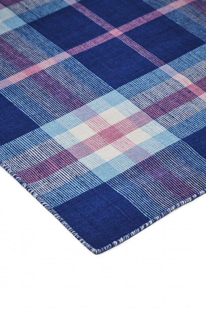2' X 3' Blue Pink And White Abstract Hand Woven Stain Resistant Area Rug