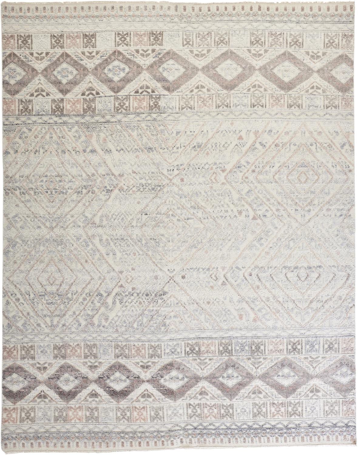 2' X 3' Gray Ivory And Pink Geometric Hand Knotted Area Rug