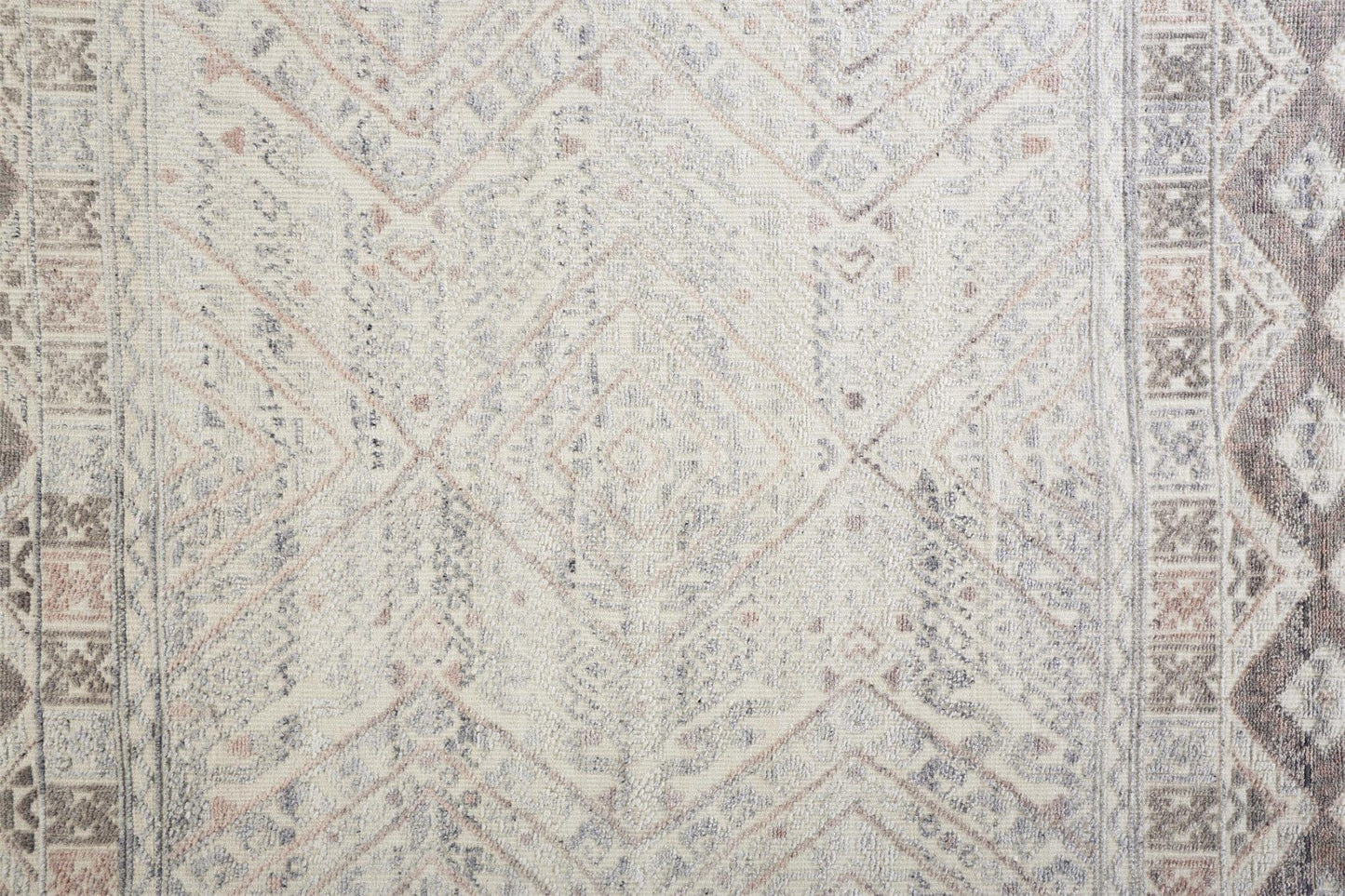 2' X 3' Gray Ivory And Pink Geometric Hand Knotted Area Rug