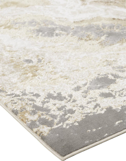2' X 3' Ivory Silver And Gold Abstract Stain Resistant Area Rug