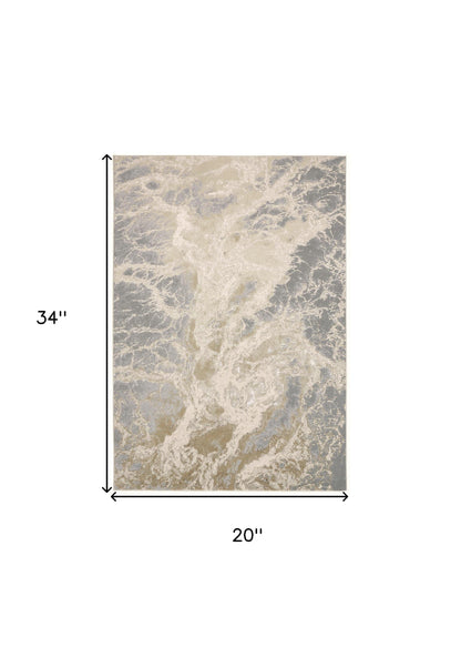 2' X 3' Ivory Silver And Gold Abstract Stain Resistant Area Rug