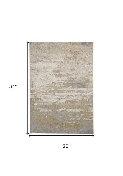 2' X 3' Ivory Gold And Gray Abstract Stain Resistant Area Rug