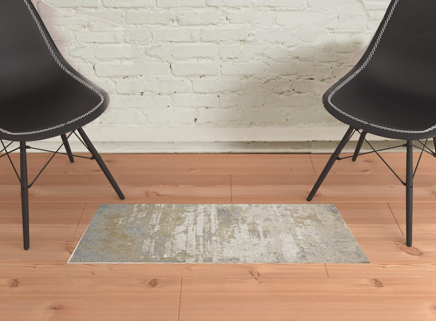 2' X 3' Ivory Gold And Gray Abstract Stain Resistant Area Rug