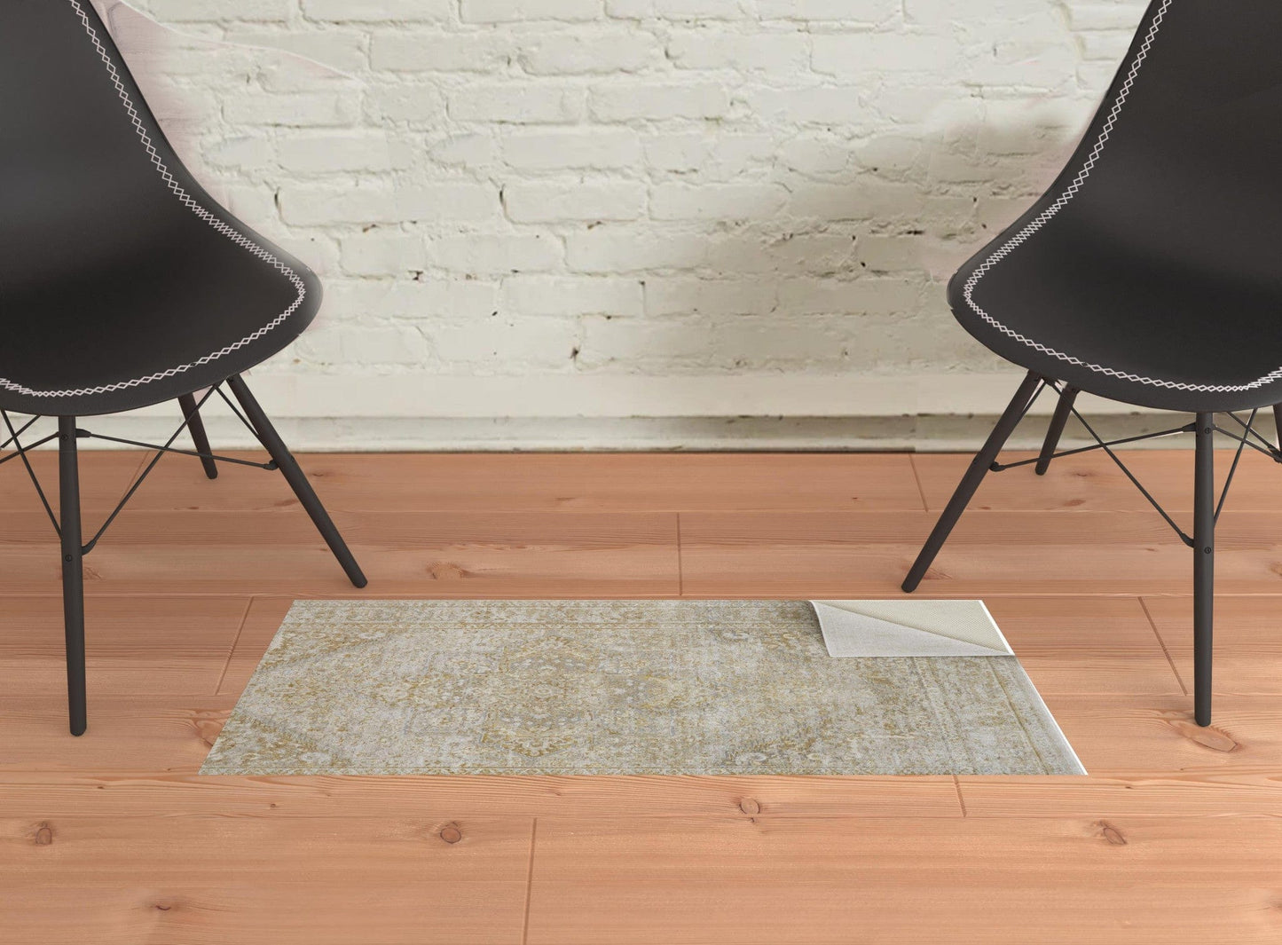 2' X 3' Ivory And Gold Floral Stain Resistant Area Rug