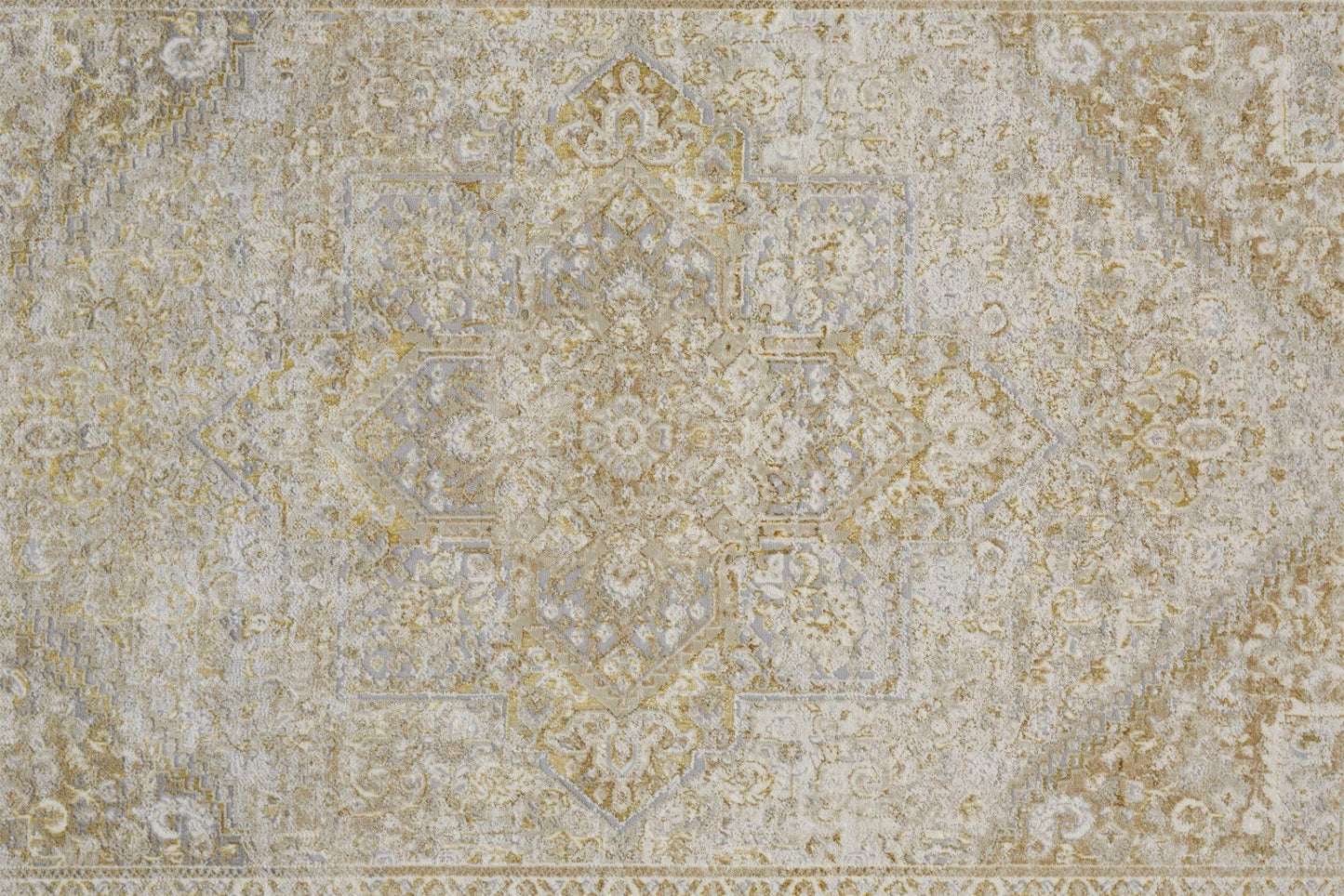 2' X 3' Ivory And Gold Floral Stain Resistant Area Rug