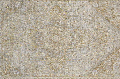 2' X 3' Ivory And Gold Floral Stain Resistant Area Rug