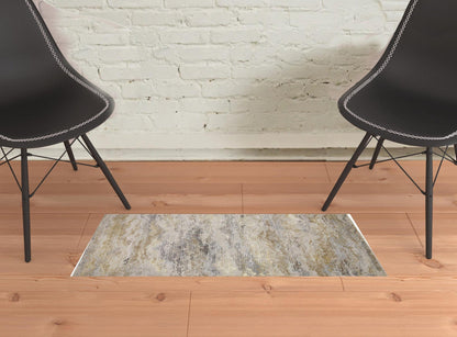 2' X 3' Gold Gray And Ivory Abstract Stain Resistant Area Rug