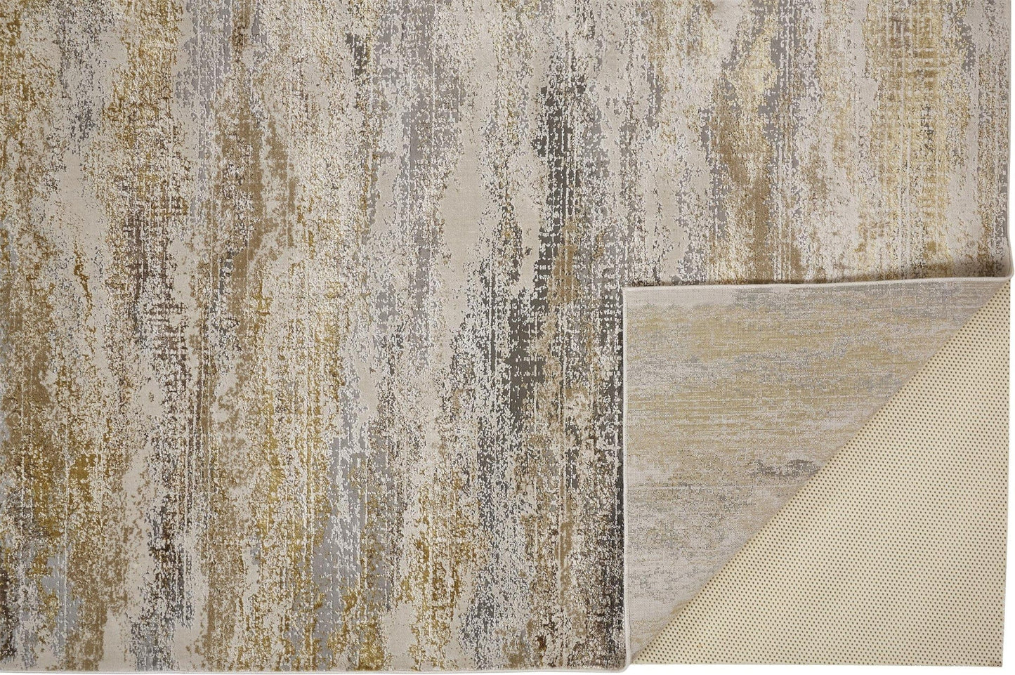 2' X 3' Gold Gray And Ivory Abstract Stain Resistant Area Rug
