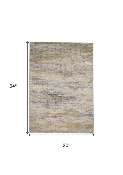 2' X 3' Gold Gray And Ivory Abstract Stain Resistant Area Rug