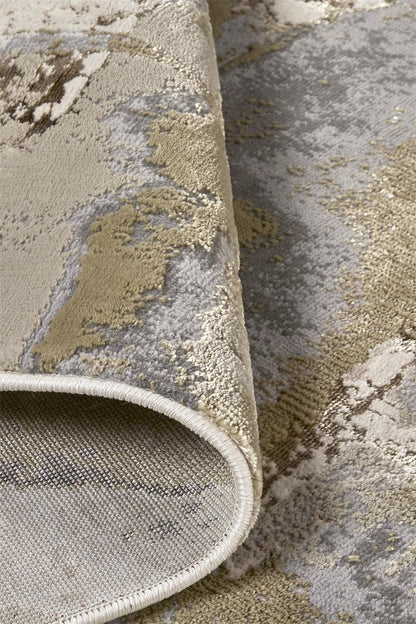 2' X 3' Gray Ivory And Gold Abstract Stain Resistant Area Rug