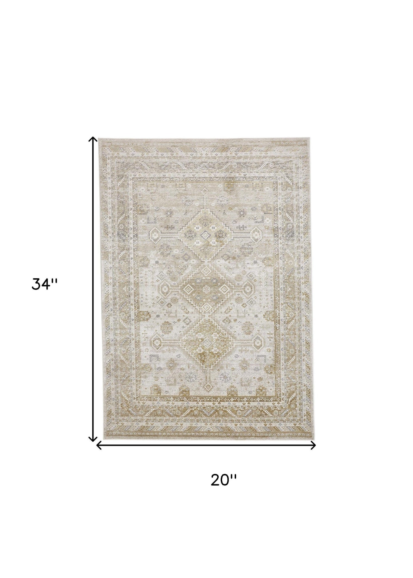 2' X 3' Gold And Ivory Floral Stain Resistant Area Rug