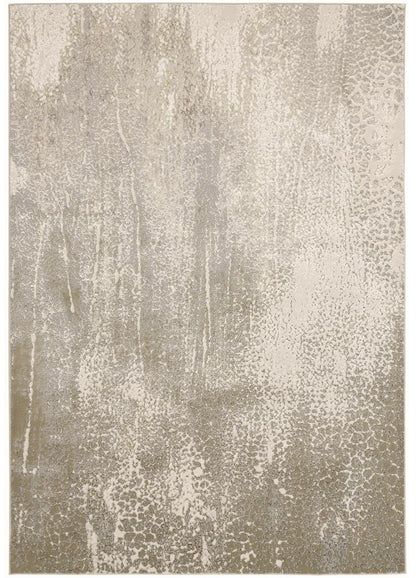 2' X 3' Ivory Gray And Gold Abstract Stain Resistant Area Rug