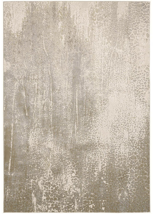 2' X 3' Ivory Gray And Gold Abstract Stain Resistant Area Rug