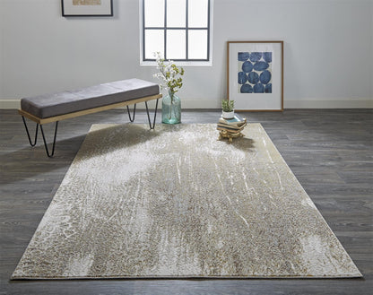 2' X 3' Ivory Gray And Gold Abstract Stain Resistant Area Rug