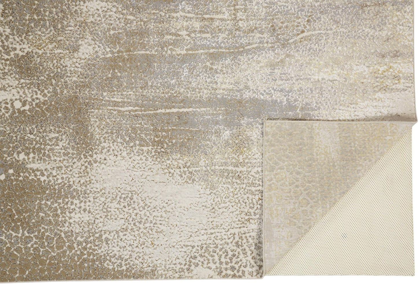 2' X 3' Ivory Gray And Gold Abstract Stain Resistant Area Rug