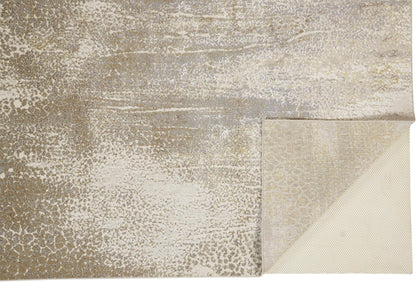 2' X 3' Ivory Gray And Gold Abstract Stain Resistant Area Rug