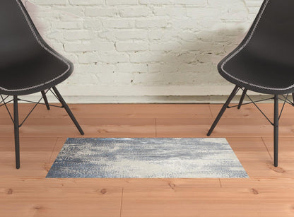 2' X 3' Gray Blue And Ivory Abstract Stain Resistant Area Rug
