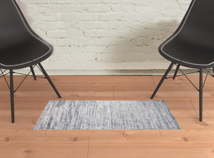 2' X 3' Blue Gray And Ivory Abstract Stain Resistant Area Rug