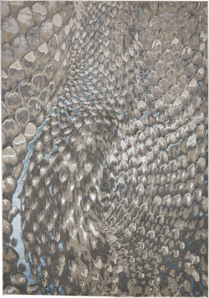 2' X 3' Blue Silver And Gray Geometric Stain Resistant Area Rug