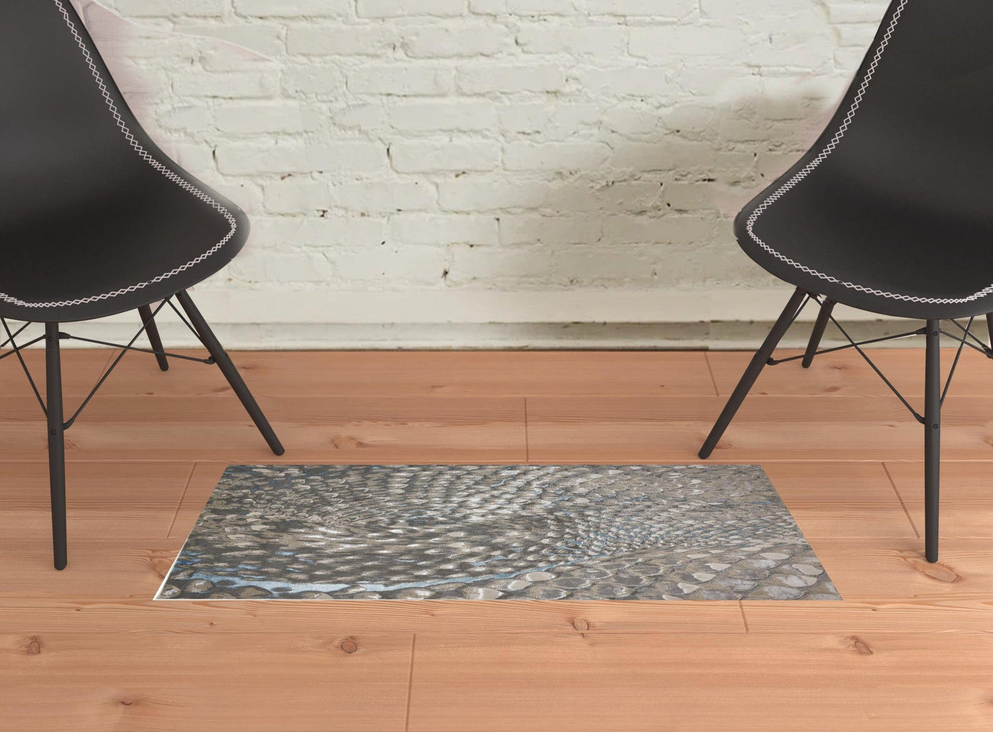 2' X 3' Blue Silver And Gray Geometric Stain Resistant Area Rug