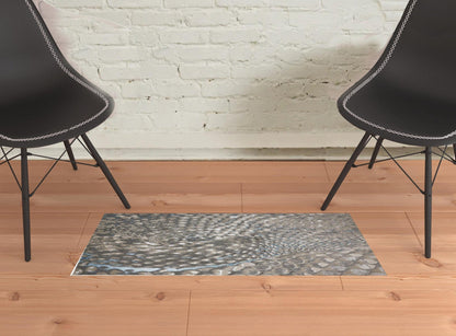 2' X 3' Blue Silver And Gray Geometric Stain Resistant Area Rug