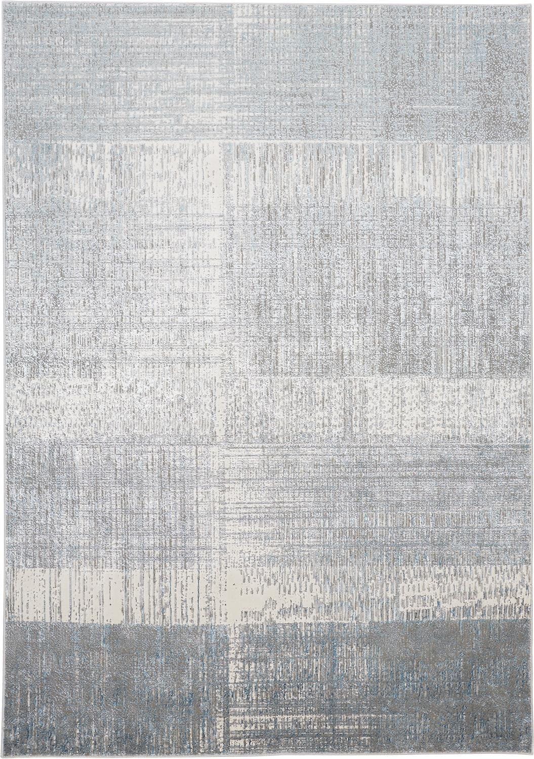 2' X 3' White Gray And Blue Abstract Stain Resistant Area Rug