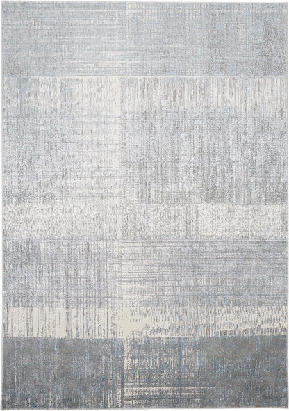 2' X 3' White Gray And Blue Abstract Stain Resistant Area Rug